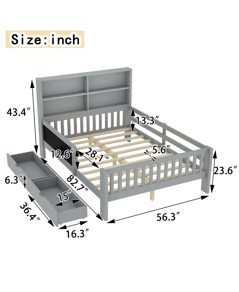 Streamdale Furniture Streamdale Full Platform Bed with Chalkboard, Storage, Shelves, Gray