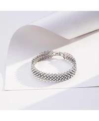 Sterling Silver Rhodium Plated Clear Cubic Zirconia 4-Row Tennis Bracelet