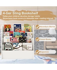 Costway 4-tier Kids Wooden Bookshelf Toddlers Book Rack with Deep Shelves