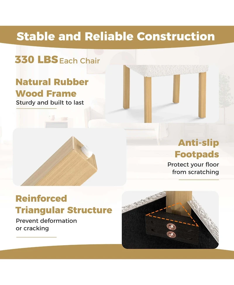 Costway Wooden Dining Chair Faux Sherpa Upholstered Kitchen Dining Room Chairs