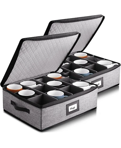 StorageBud Coffee Mug Storage, 2 Pack Quilted and Stackable Coffee Cup Storage Organizer for Service of 24, Mug Storage Box with Dividers