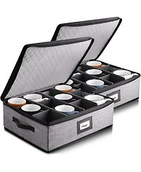 StorageBud Coffee Mug Storage, 2 Pack Quilted and Stackable Coffee Cup Storage Organizer for Service of 24, Mug Storage Box with Dividers