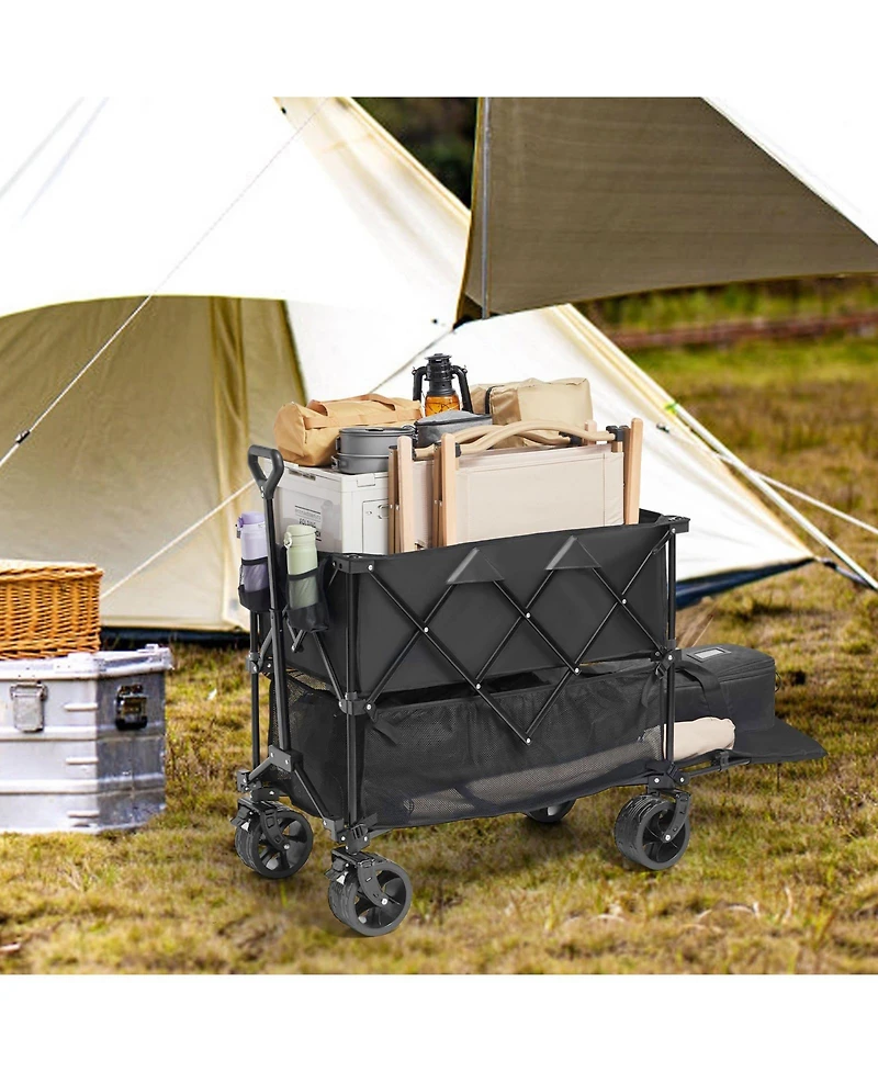 Sugfit 400L Double Decker Wagon with Extended Handle & Heavy-Duty Frame