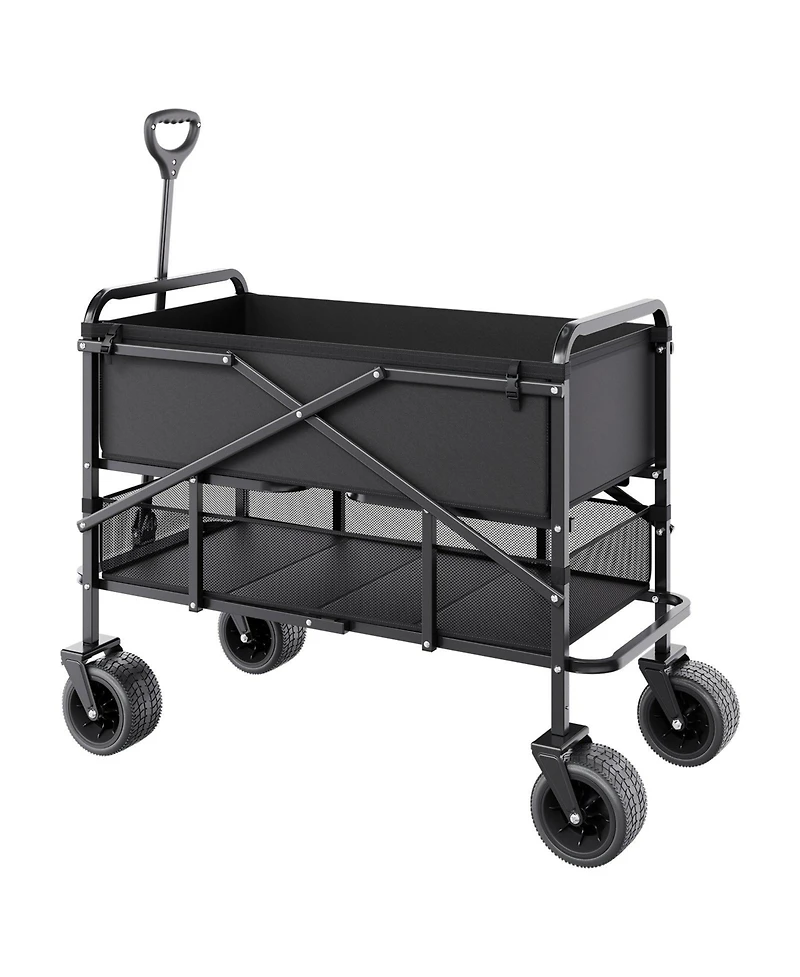 Sugift 400L Double Decker Collapsible Wagon with Extended Handle & 450 lb Weight Capacity