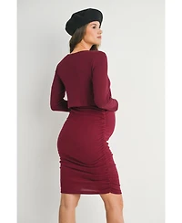Hello Miz Maternity Long Sleeve Ribbed Side Ruched Nursing Dress