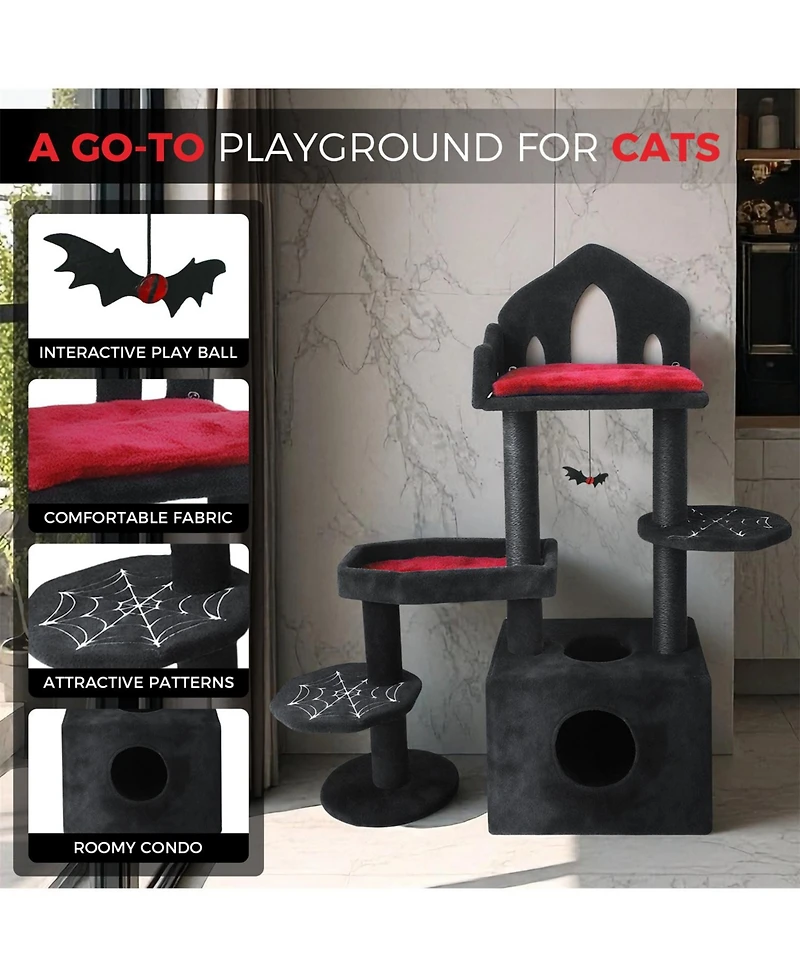 Aostirmotor Cat Tree with Scratching Posts, Perches, Hammock in Black