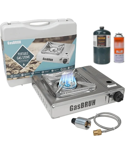 Aofar Dual Fuel Camping Stove, 10000BTU Portable Propane/Butane Gas Stove with Windblocker & Carry Case (Fuel Not Included).