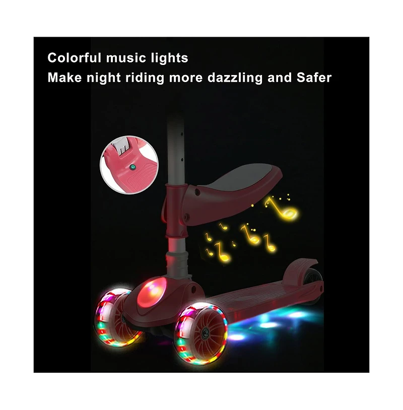 Bruce & Shark Foldable 3-Wheel Kids Scooter with Lean-to-Steer Balance, Lights & Music for Early Riding Fun