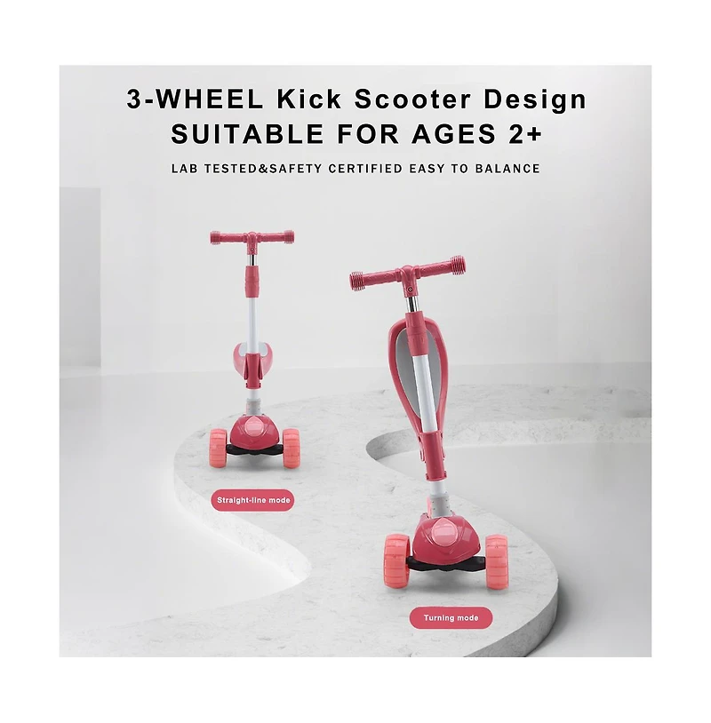 Bruce & Shark Foldable 3-Wheel Kids Scooter with Lean-to-Steer Balance, Lights & Music for Early Riding Fun