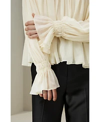 Lilysilk Women's Sheer-shoulder Ruffle Shirt for Women