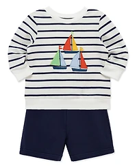 Little Me Baby Boys' Round Neck T-Shirt and Shorts, 2-Piece Set