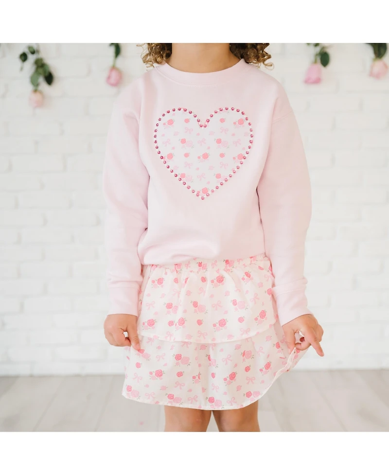 Sweet Wink Baby Girls Dainty Rose Pearl Heart Patch Sweatshirt