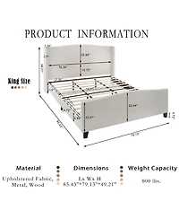 Lovmor King Size Bed Frame Teddy Velvet 12 Slat Support Solid Wood Feet No Box Spring Needed white