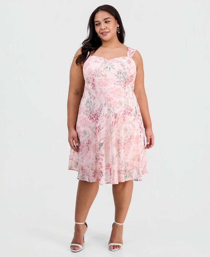 Connected Plus 2-Pc. Floral Chiffon Sleeveless Dress and Ruffle-Front Jacket