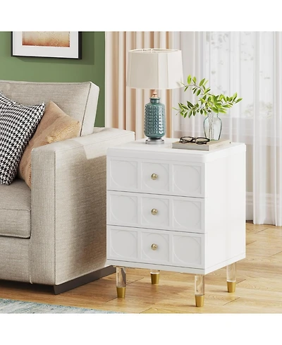 Tribesigns 3-Drawer Nightstand, White and Gold Nightstand