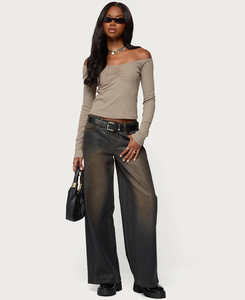 Edikted Women's Cambria Ribbed Off Shoulder Top