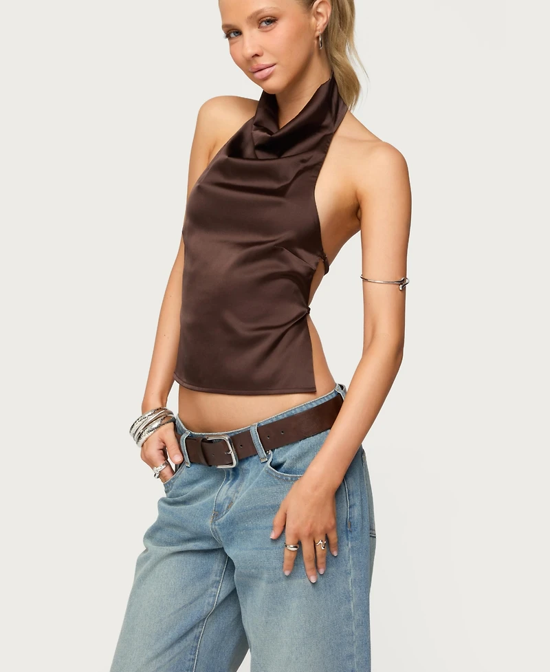 Edikted Women's Satin Effect Backless Cowl Neck Top