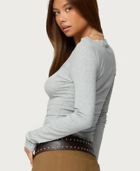 Edikted Women's Gayle Lacey V Neck Long Sleeve Top