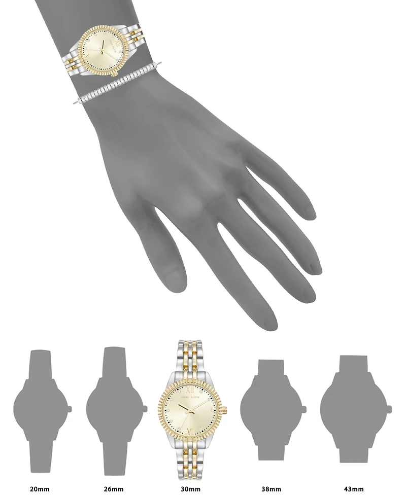 Anne Klein Women's Quartz Crystal Accented Champagne Dial Round Two-Tone Alloy Metal Watch Set, 26mm