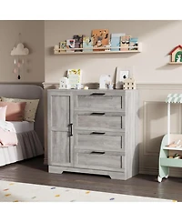 gaomon 4-Drawer Modern Wood Dresser with Wardrobe Closet, Hanging Rod Storage Cabinet for Bedroom, Multifunctional Armoire Organizer