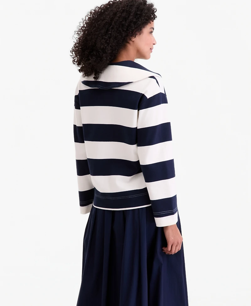 On 34th Women's Striped Interlock Knit Sailor Collar Top, Macy's Exclusive