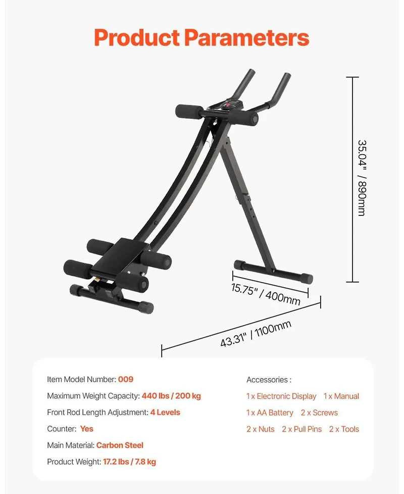 Sugfit Ab Workout Machine 440 Lb Capacity Core Trainer Foldable Home Gym Equipment