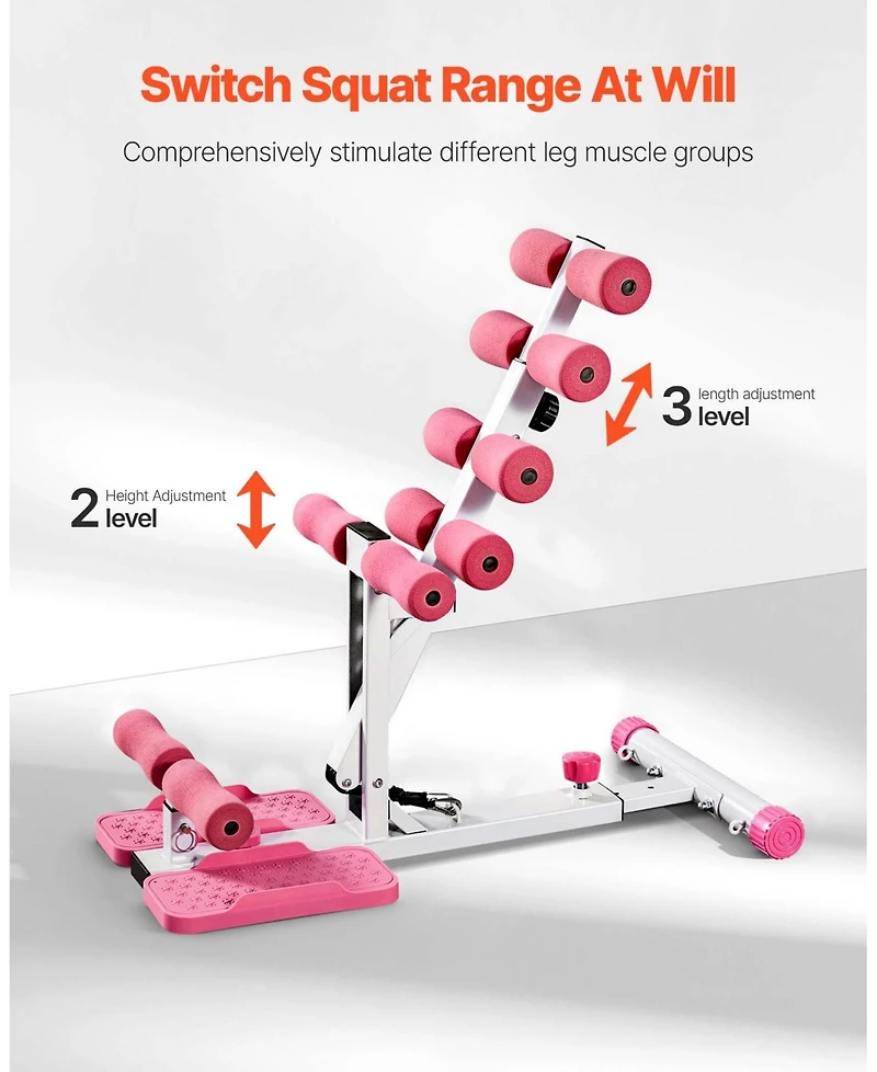 Sugfit Deep Squat Machine Adjustable Glute Trainer with Resistance Bands Pink White