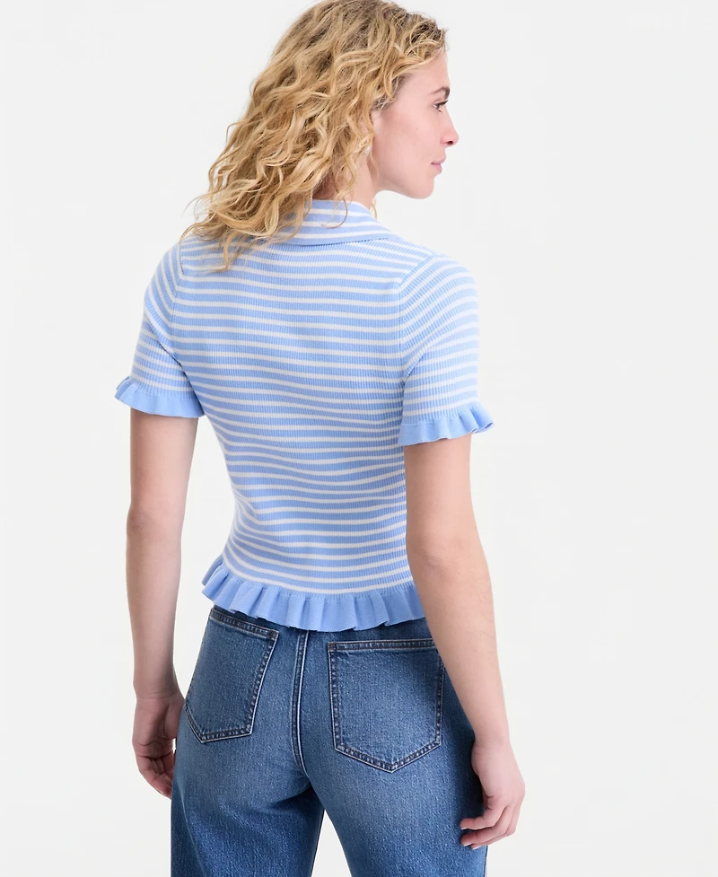 On 34th Women's Short-Sleeve Ruffle-Trim Collared Cardigan, Macy's Exclusive