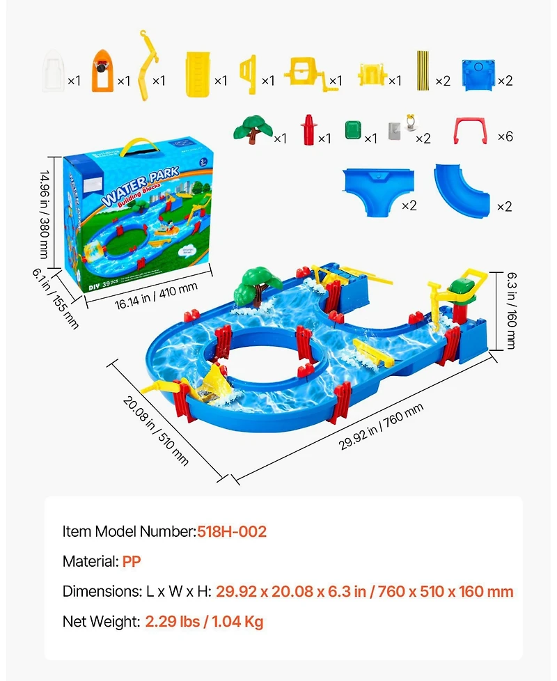 Mecale Water Table for Toddlers, 39 Pcs Outdoor Activity Water Playset, Backyard Sensory Waterway Table for Boys & Girls Ages 3