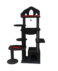 Aostirmotor 58'' Cat Tree with Scratching Posts, Perches, Hammock, and Cat Cave in Black