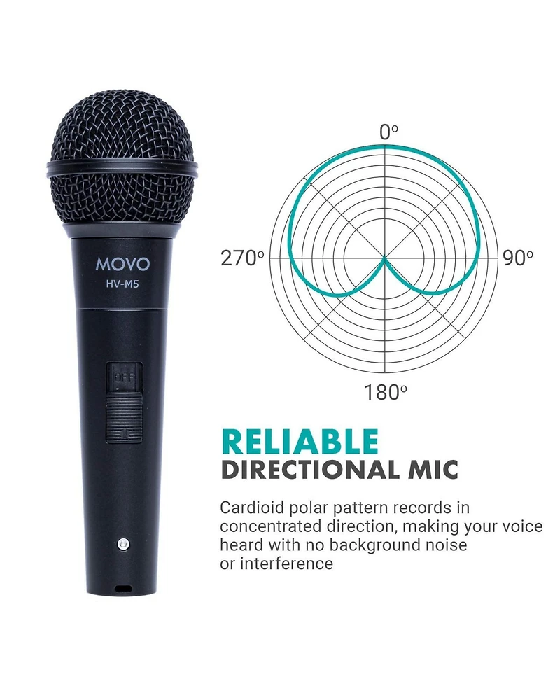 Movo Hv-M5 Dynamic Xlr Cardioid Vocal Microphone with Internal Shockmount and Windscreen