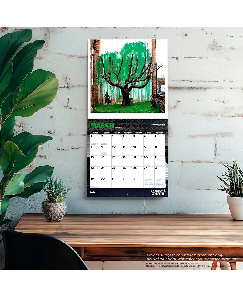 BrownTrout Banksy's Graffiti Official | 2026 12 x 24 Inch (Hanging) Monthly Square Wall Calendar | Plastic-Free