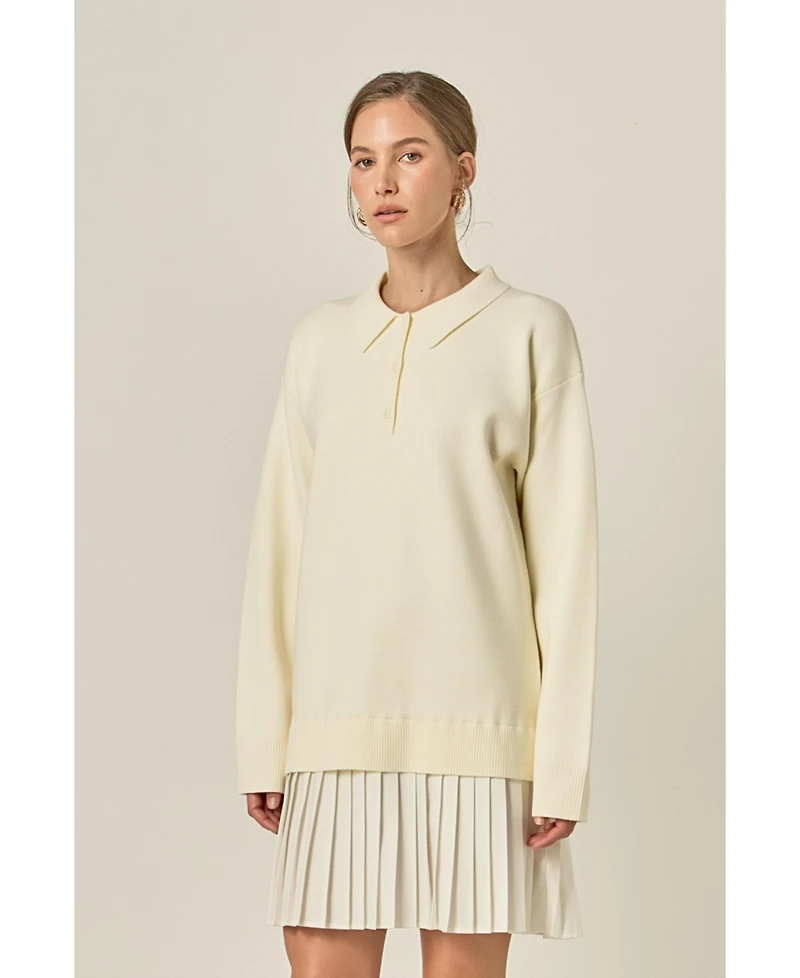 English Factory Women's Polo Mixed Media Mini Dress