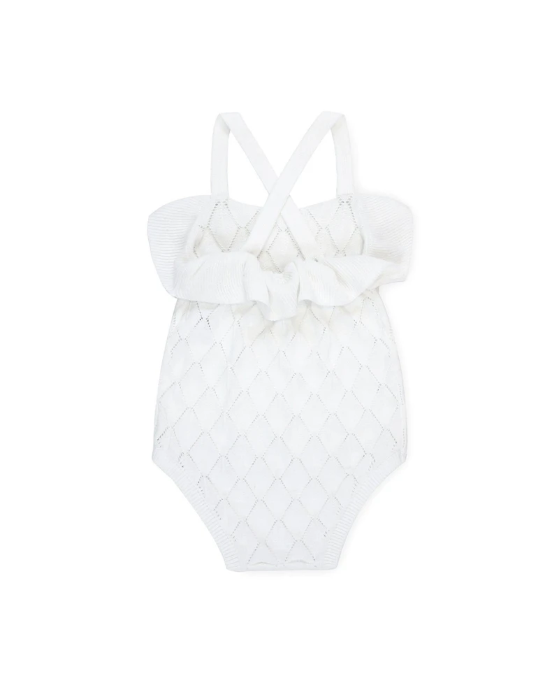 Hope & Henry Baby Girls Ruffle Sweater Romper Jacquard Blanket Gift Set