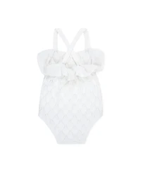 Hope & Henry Baby Girls Ruffle Sweater Romper Jacquard Blanket Gift Set