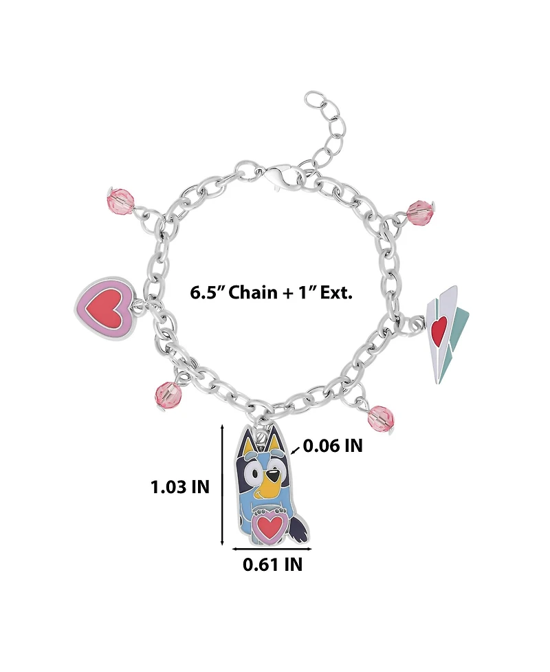Bluey Charm Bracelet, Silver-Tone, Heart & Love Letter Charms
