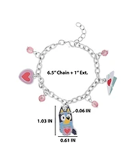 Bluey Charm Bracelet, Silver-Tone, Heart & Love Letter Charms