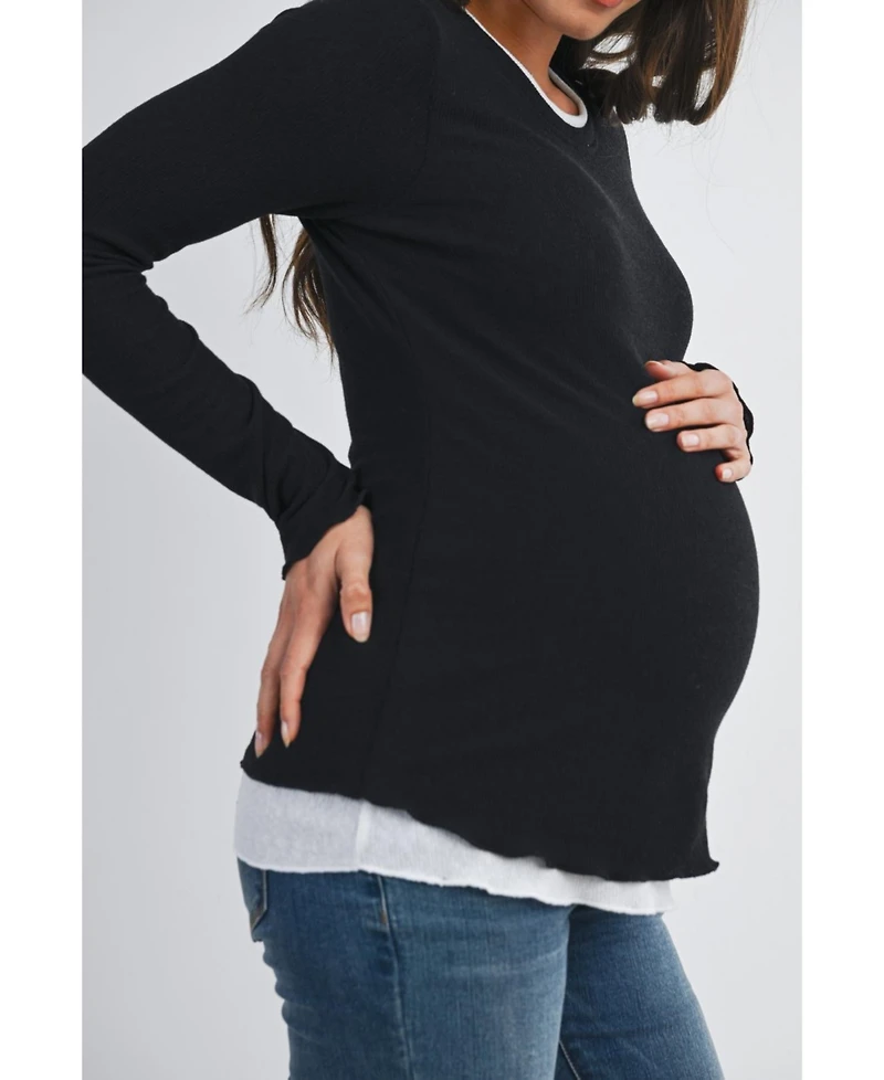 Hello Miz Maternity Ribbed Layer Contrast Long Sleeve Top