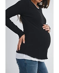 Hello Miz Maternity Ribbed Layer Contrast Long Sleeve Top