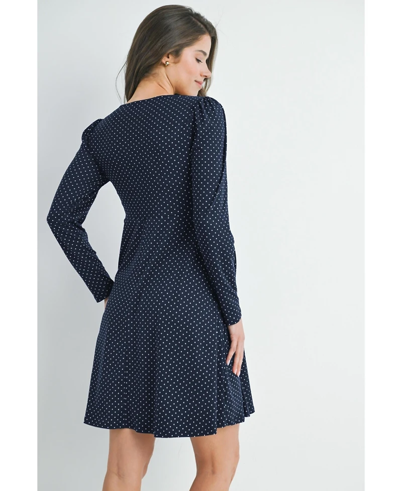 Hello Miz Maternity Long Sleeve Crewneck Polka Dot Dress
