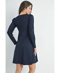 Hello Miz Maternity Long Sleeve Crewneck Polka Dot Dress