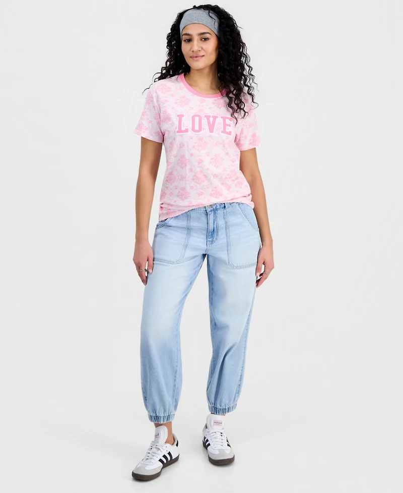Rebellious One Juniors' Love Printed Floral T-Shirt