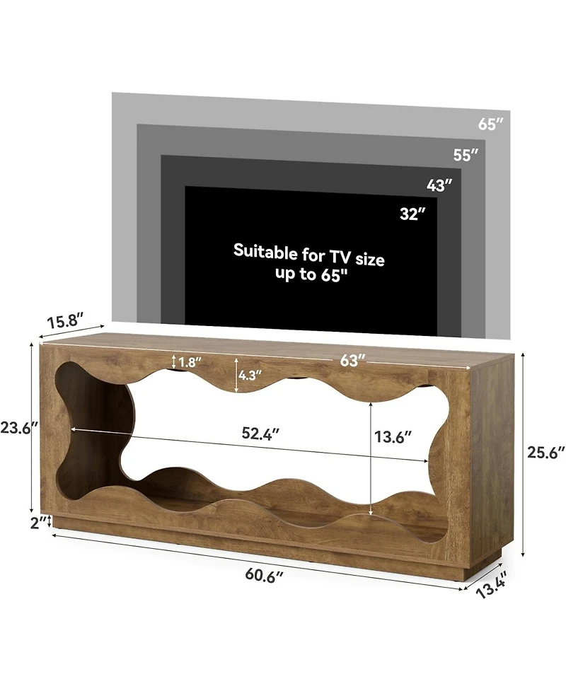 Tribesigns Tv Stand for 32-65 Inch TVs, Media Console with Wavy Design & Open Storage, Entertainment Center for Living Room, Bedroom, Apartment