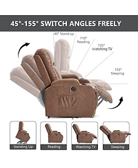 Maison Boucle Faux Leather Power Lift Recliner for Elderly with Massage & Heat, Infinite Position Chair Usb, Cup Holders, Heavy-Duty Base