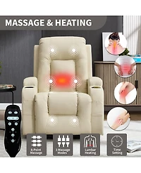 Maison Boucle Faux Leather Power Lift Recliner for Elderly with Massage & Heat, Infinite Position Chair Usb, Cup Holders, Heavy-Duty Base