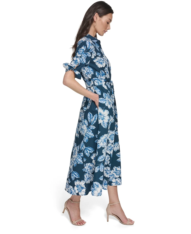 Calvin Klein Petite Tie-Sleeve Cotton Shirt Dress