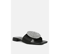 ollilie rhinestones embellished brooch slip on sandals