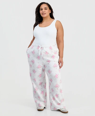 Planet Gold Trendy Plus Printed Wide-Leg Fleece Pants
