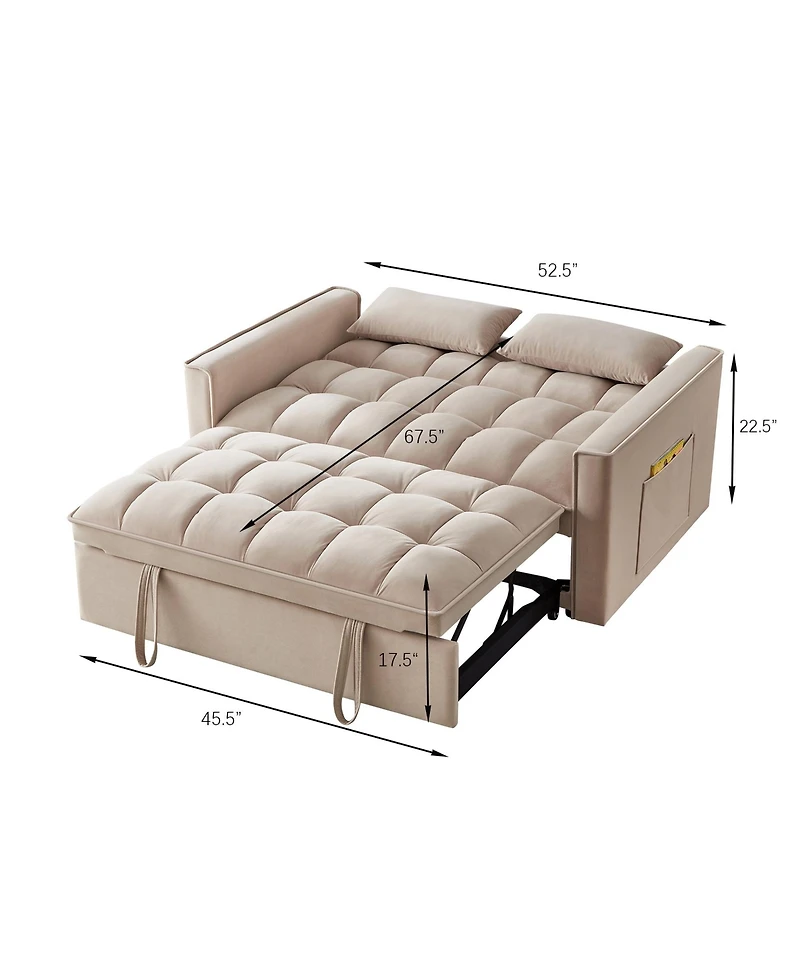 Clihome 4 in1 Loveseat Sofa Bed with Armrests & Storage Pockets, Multi-Function Tufted Pull-out Adjustable