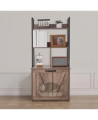 Wooden Litter Box Enclosure with 2-Tier Shelves & Metal Legs, 27.6"